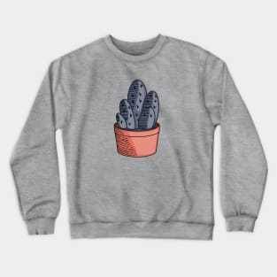 Blue Succulent Cactus in Orange Pot Hand Drawn Line Art Crewneck Sweatshirt